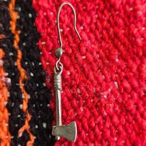 womens single silver dangle hatchet axe earring